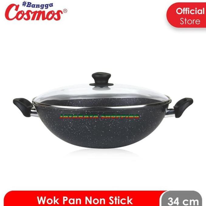 Promo Wajan / Pengorengan Cosmos Cw34Mbc – Wok Pan Marble 34 Cm Cover Bergaransi