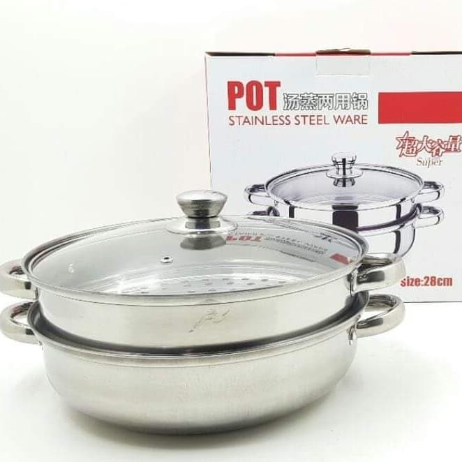 28cm Double Tier Stainless Steel Steamer Set / Panci Kukus serbaguna