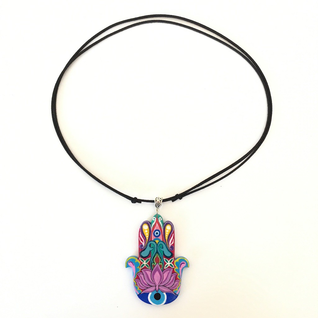 Kalung Kayu Lukis Hamsa Hand