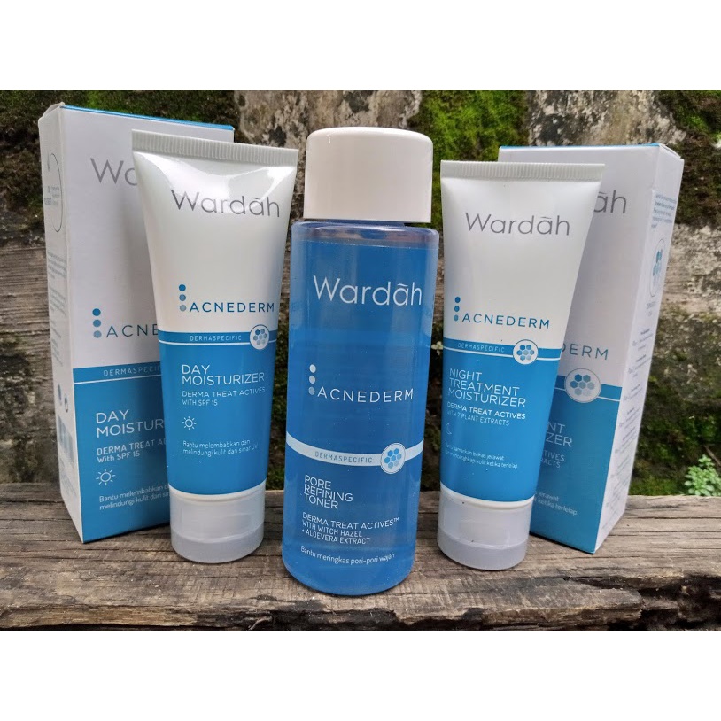 Paket wardah acnederm 3in1 series acne toner + day + night cream penghilang jerawat