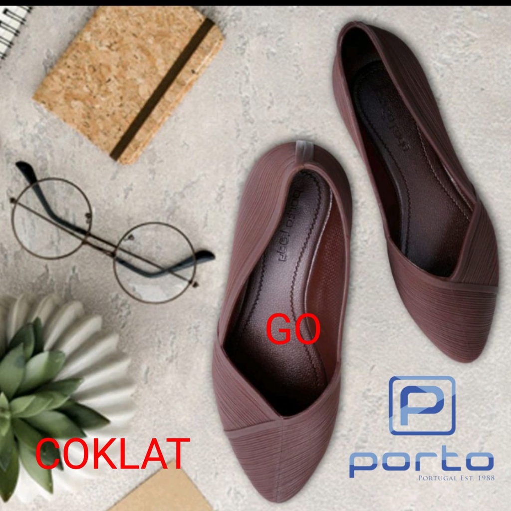 gof PORTO LADY XEM Sepatu Flat Shoes Wanita Terbaru Anti Slip Model Korea Nyaman dan Tahan Sepatu Jelly Wanita