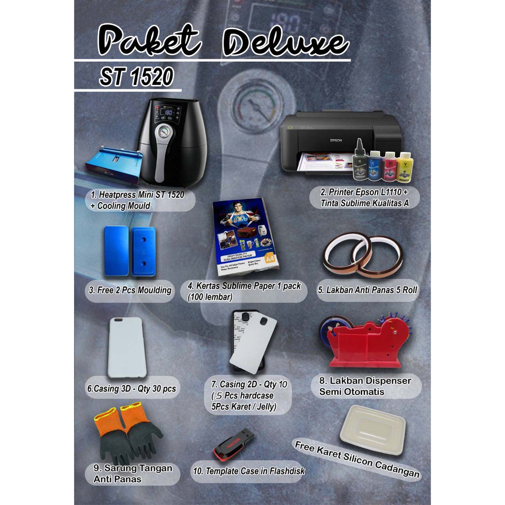Paket Deluxe Mesin Heatpress St 1520 Cetak Hardcase Paket Deluxe Mesin Heatpress St 1520 Cetak Hardcase