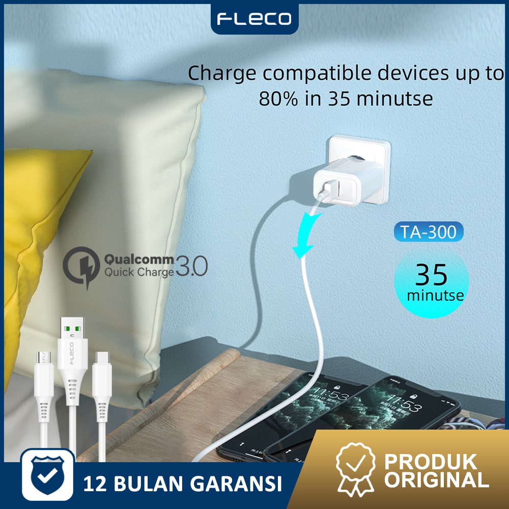 Charger Travel Adaptor Colokan USB 1 PortQC3.0 Quick Charging TA-300 FLECO