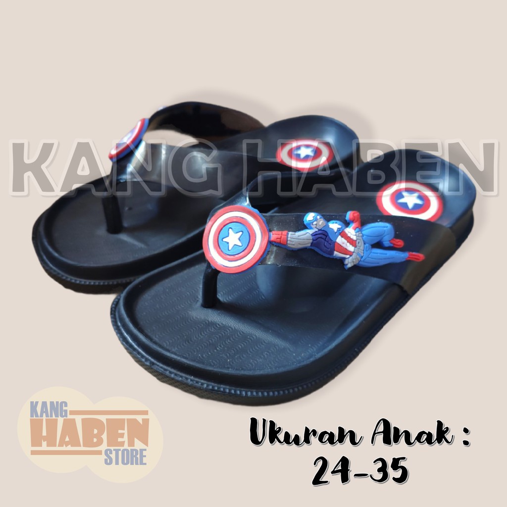 Sandal Japit Anak Cowok Karakter Kapten Amerika Bahan Karet Keren 356DC 24-29