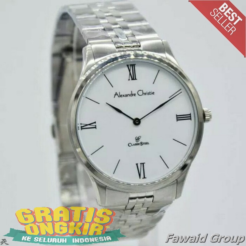 Best Seller Jam tangan Pria ALEXANDRE CHRISTIE AC 8508 PRIA SILVER WHITE ORIGINAL