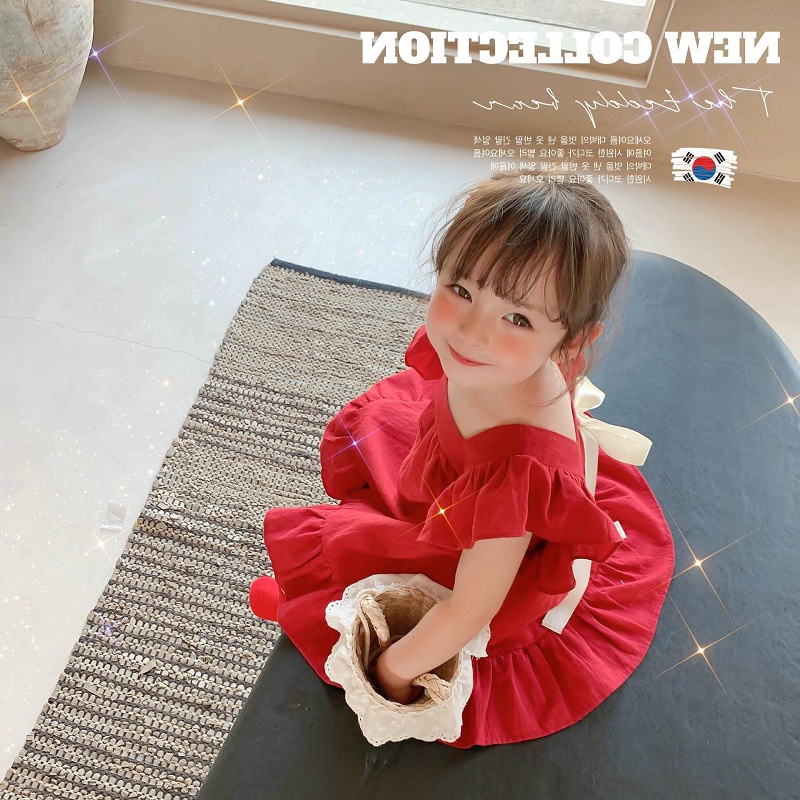 IL - Dress Anak Blush Lengan Kipas Ribbon / Dress Anak Perempuan Square Neck