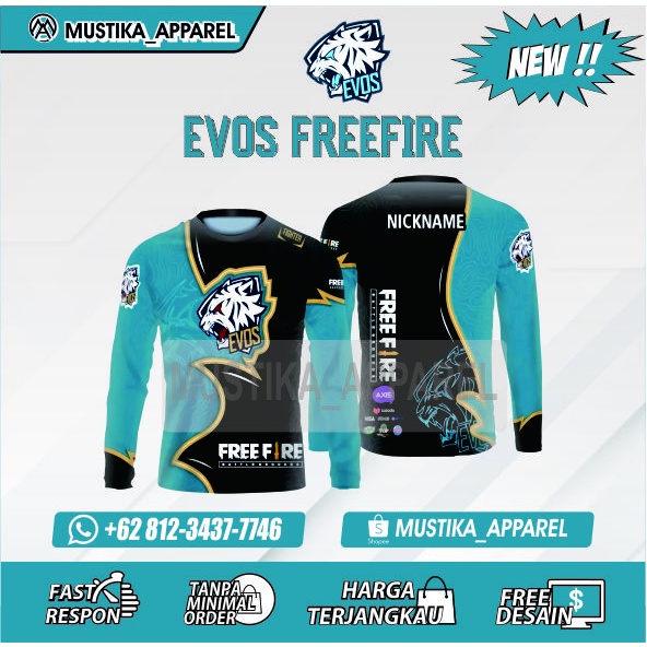 Kaos Jersey Gaming FREEFIRE Esports / Jersey FF EVOS FREEFIRE Terbaru 2021, Jersey custom EVOS ML