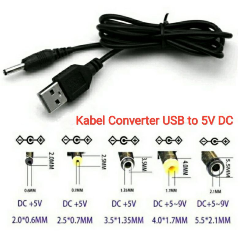 Kabel Converter USB to 5V DC Jack Cas Charger HP Nokia SWAT LED PSP Kipas Mini STB TV