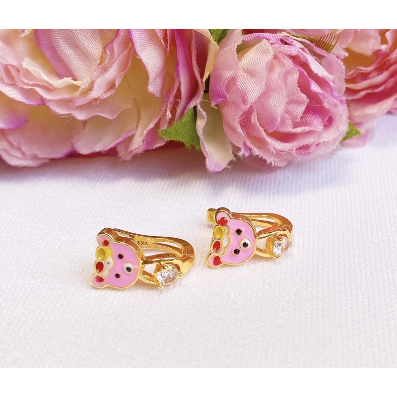 Anting Anak Titanium Daisy Pink Bear Lapis Emas