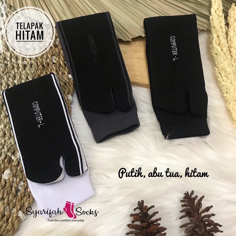 Kaos kaki jempol polos telapak hitam bahan nylon komputer / nilon computer / kaoskaki muslimah / muslim / panjang / premium / warna-Abu tua