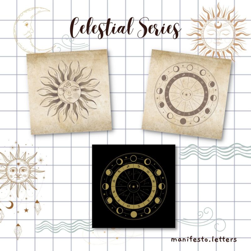 

Postcard Square Celestial Series | Kartu Pos Sun and Moon | Matahari | Fase Bulan