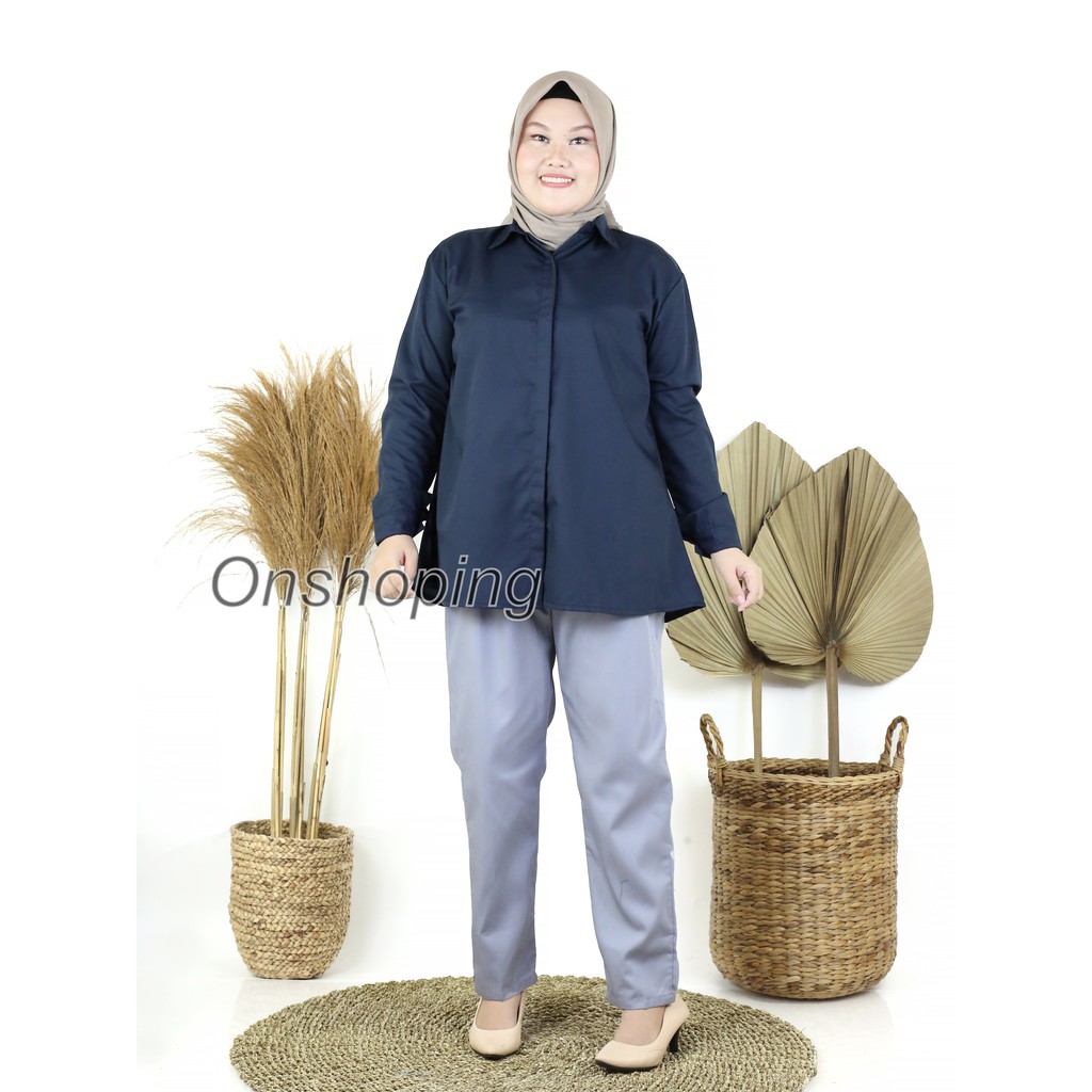 Kemeja Toyobo jumbo/kemeja basic polos Ld 110cm Ld 120 cm-Jumbo navy