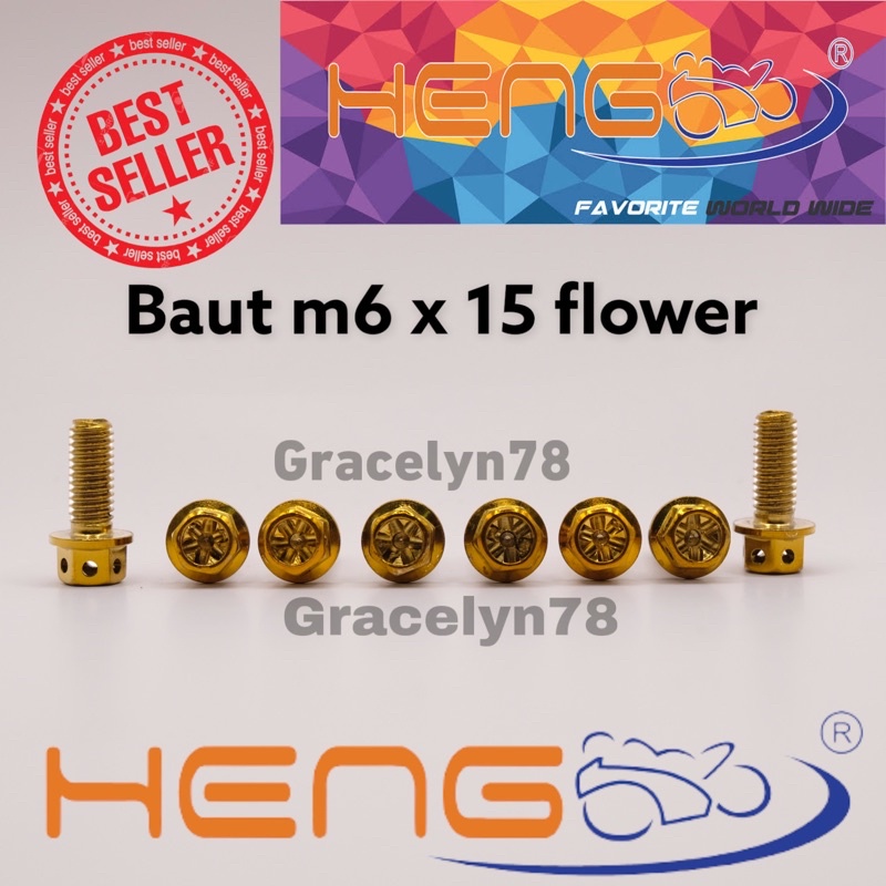 baut probolt gold HENG m6x15 6x15 drat 10 panjang 1,5cm