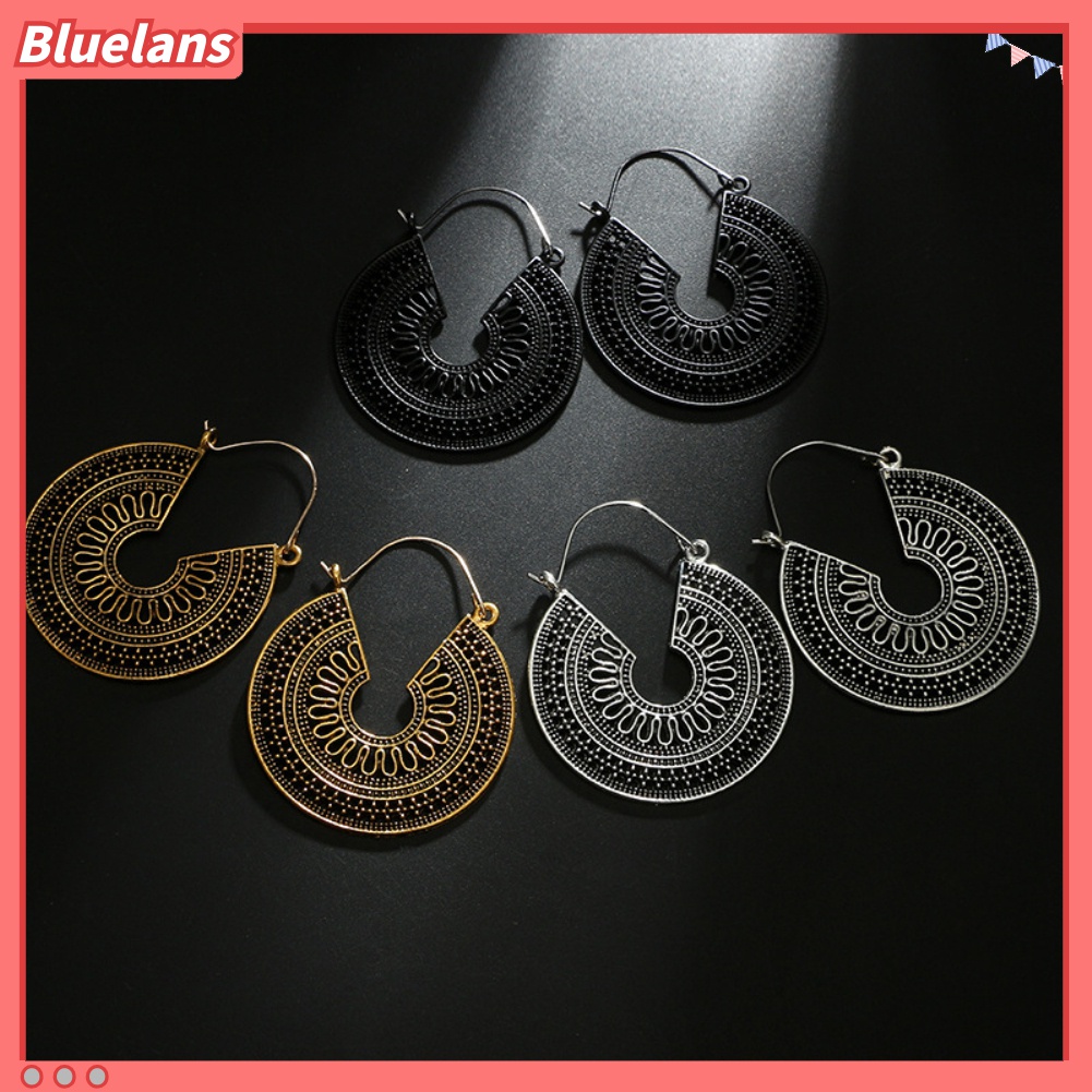 Bluelans Anting Hoop Bentuk C Model Hollow Gaya Vintage Untuk Wanita