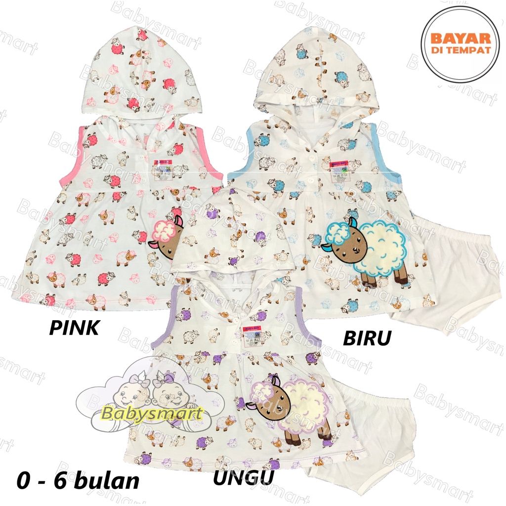 Babysmart - Setelan Baju Bayi Perempuan+Topi motif SHAUN SHEEP MOM'S GIFT usia 0-6 bulan SNI Bahan Katun