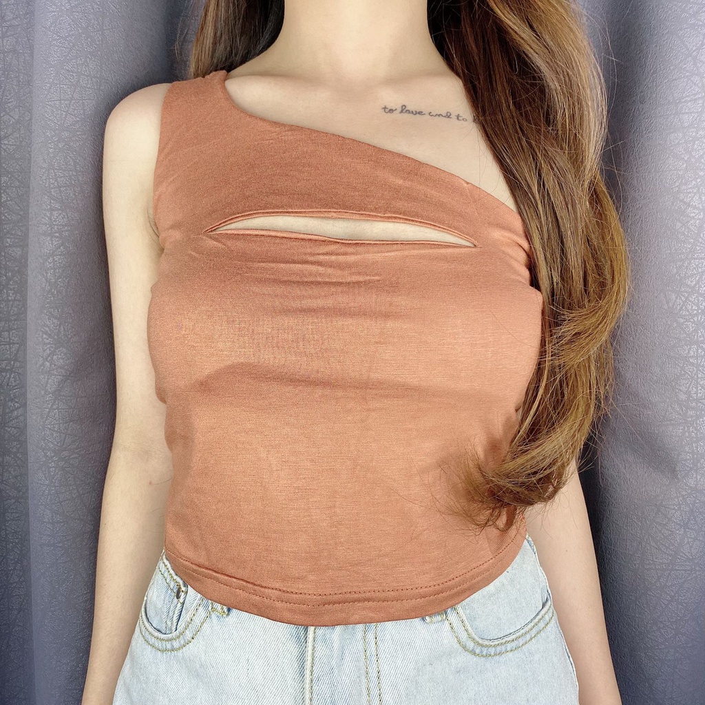 Vimel Collection - Tanktop one shoulder open chest / crop top / tanktop korea