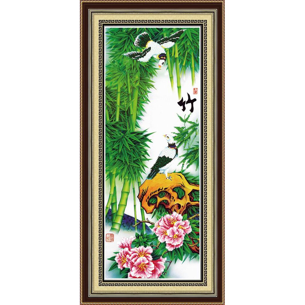 Paket DIY Craft Diamond Painting Y6086 Bunga Peony Burung Bambu