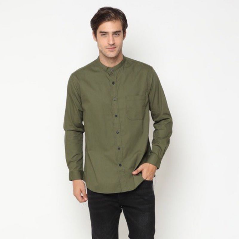 Baju Koko  Lengan Panjang Hijau Army