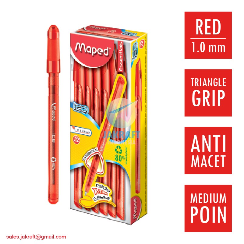 

(1 Pcs) Pulpen Bolpen MAPED Ice Pen (Merah Red) Medium 1.0 mm BP-224436