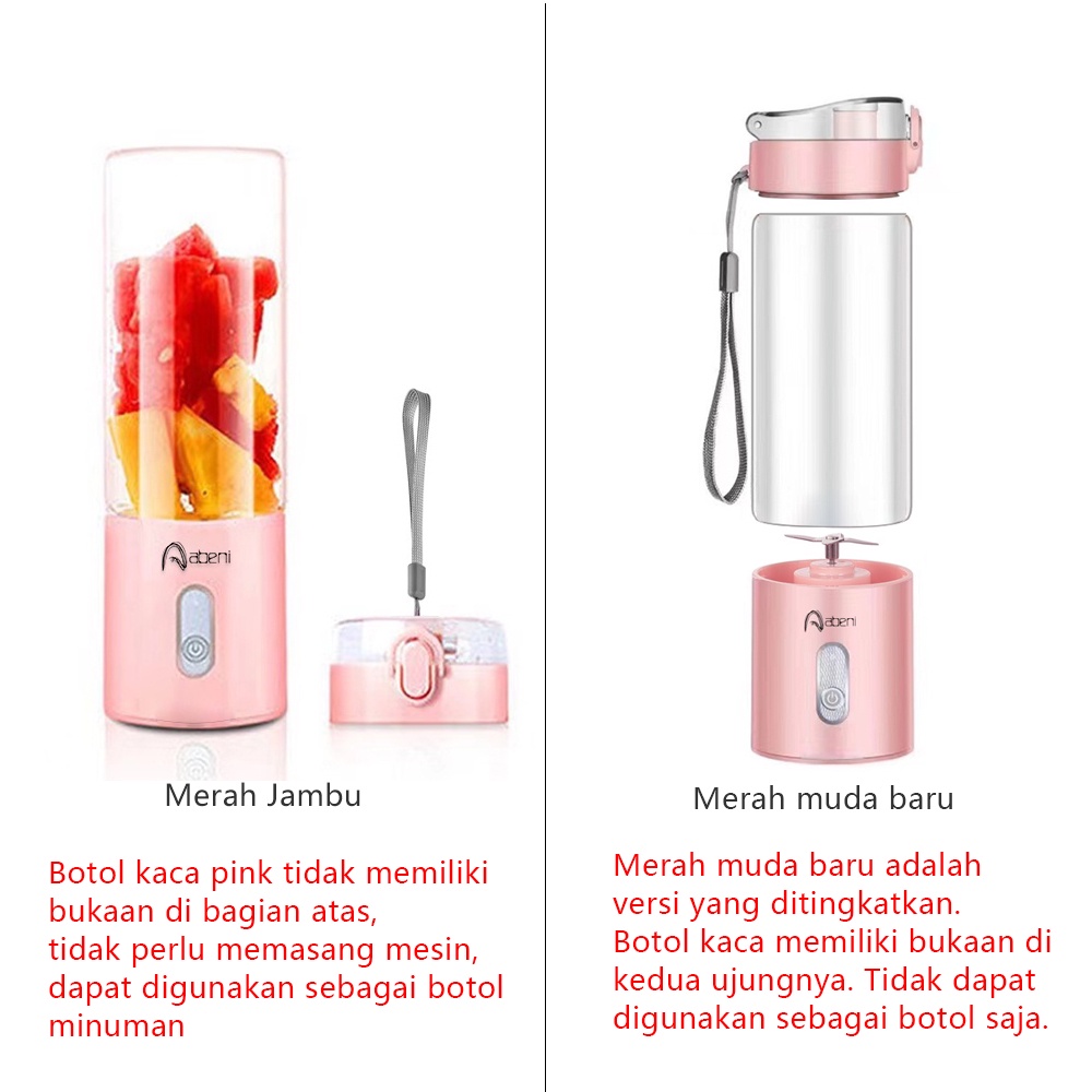 Abeni Mini Juicer Blender Portable 400ML Gelas Kaca Rechargeable USB Juice Cup Pembuat Jus Elektrik