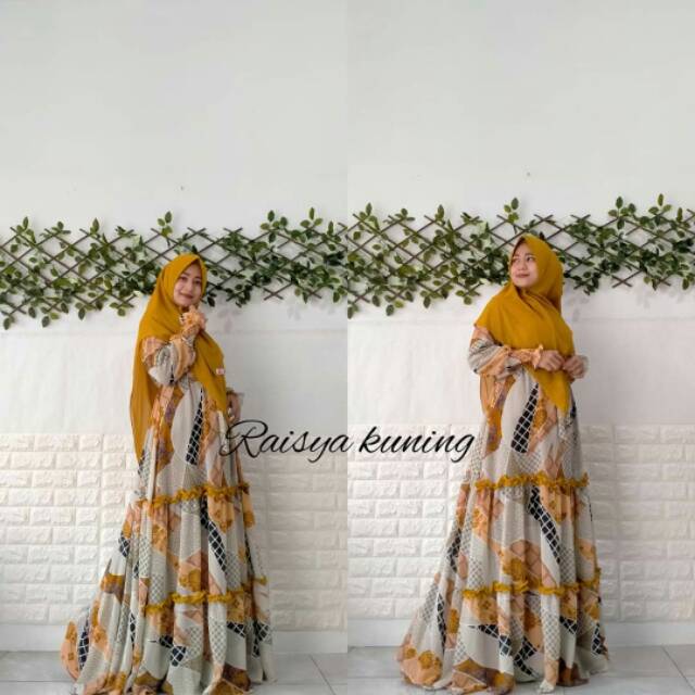 Gamis syari set arraffa ceruty babydoll ultimate raisya kuning
