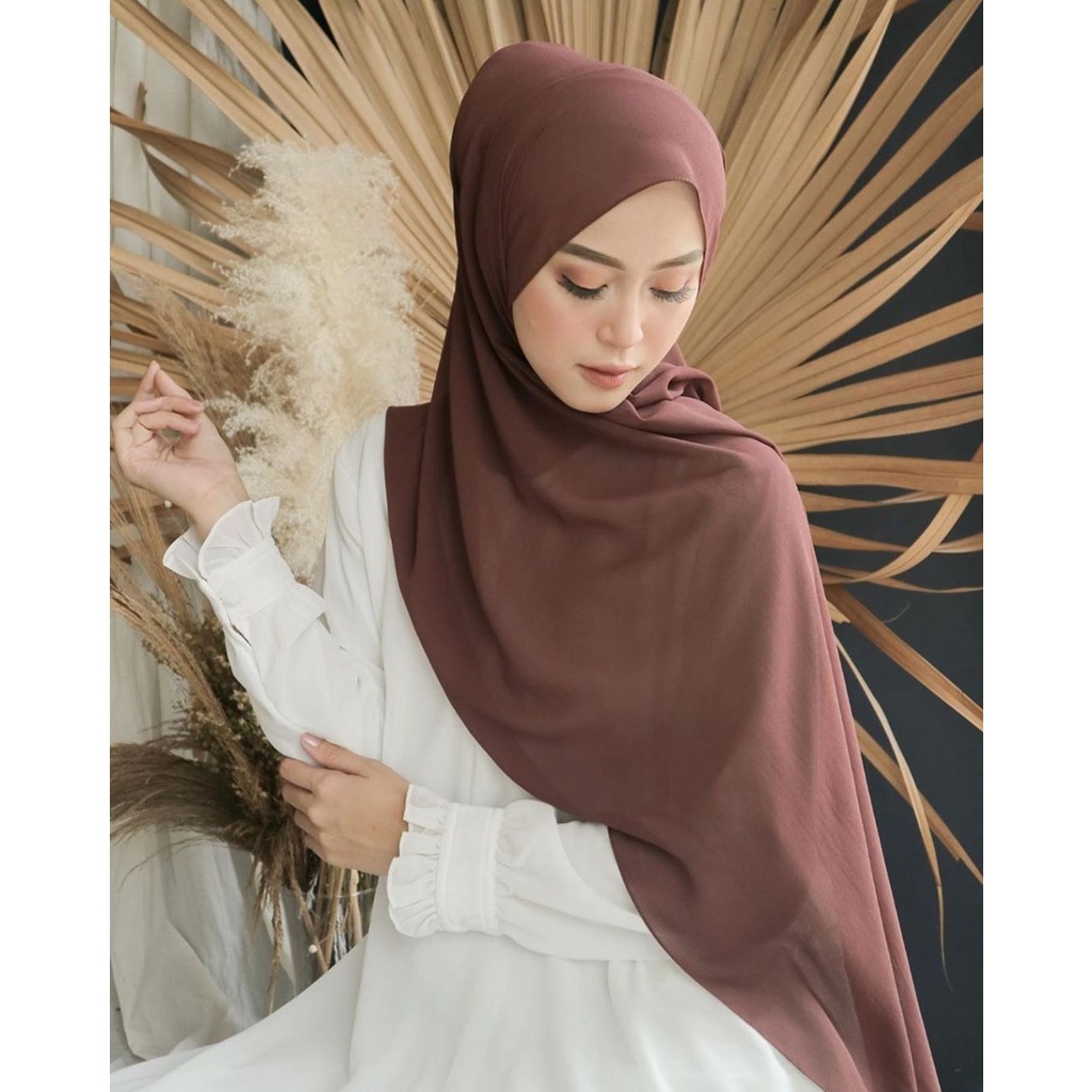Jilbab Pashmina Diamond Crepe / Krudung Hijab Pasmina Sabyan Jahit Tepi Premium Jumbo 180x75 Part 1-COFFEE