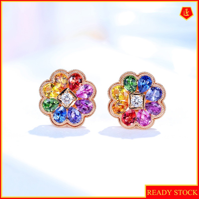 [Ready Stock]Elegant Simple New Colored Gemstone Stud Earrings