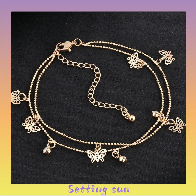 Double Layer Hollow Butterfly Liontin Gelang Kaki Paduan Fashion Sepatu Wanita Yang Indah TN