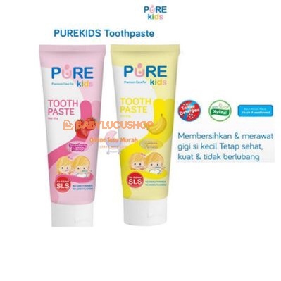 PURE KIDS Toothpaste Banana Strawberry Flavour 50g Pasta Gigi Anak Odol Anak