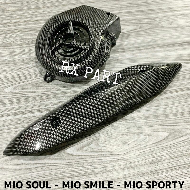 Tutup knalpot Tameng/Cover knalpot mio soul, mio smile, mio sporty + Cover kipas corak Carbon/karbon