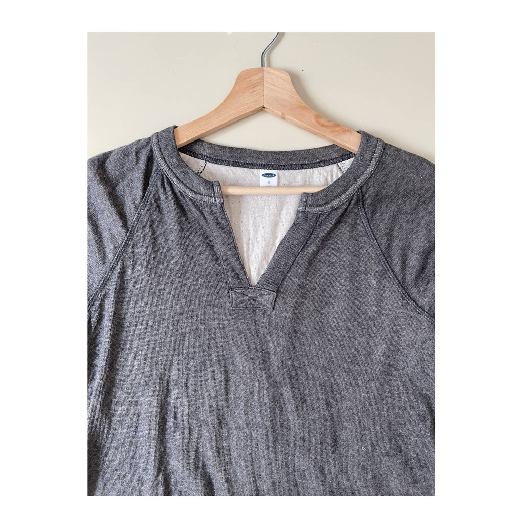 Old NY grey split neck longsleeve marled sweater