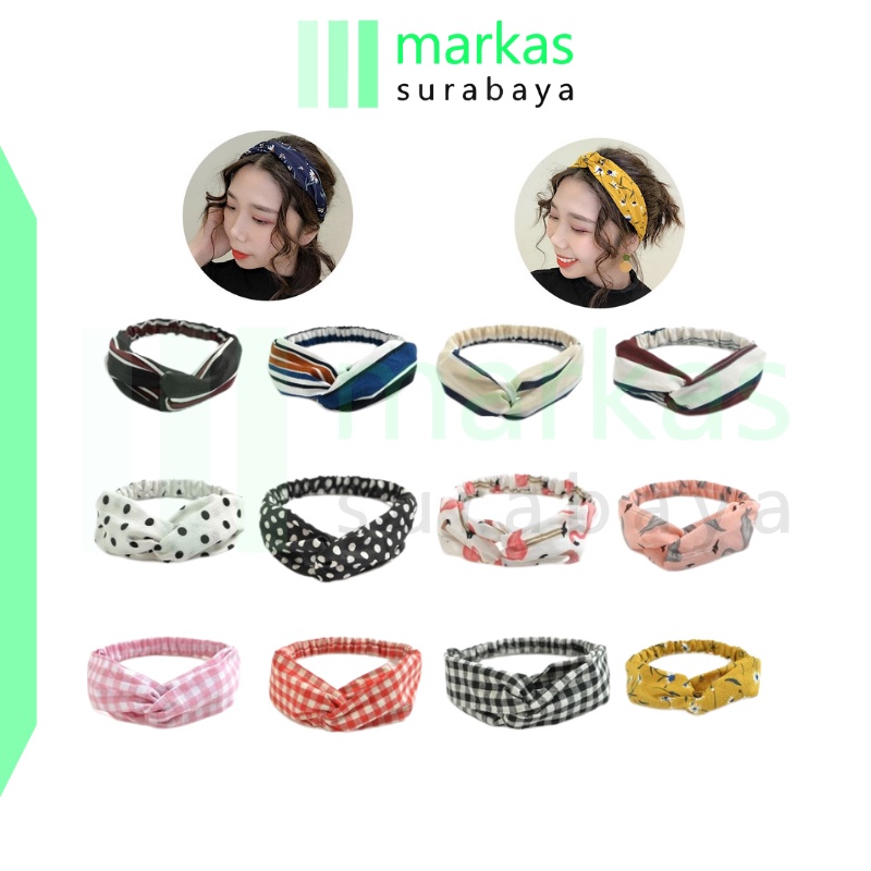 MARKAS Bando Motif Wanita Korea Headband Bandana Simpul Cewek Fashion