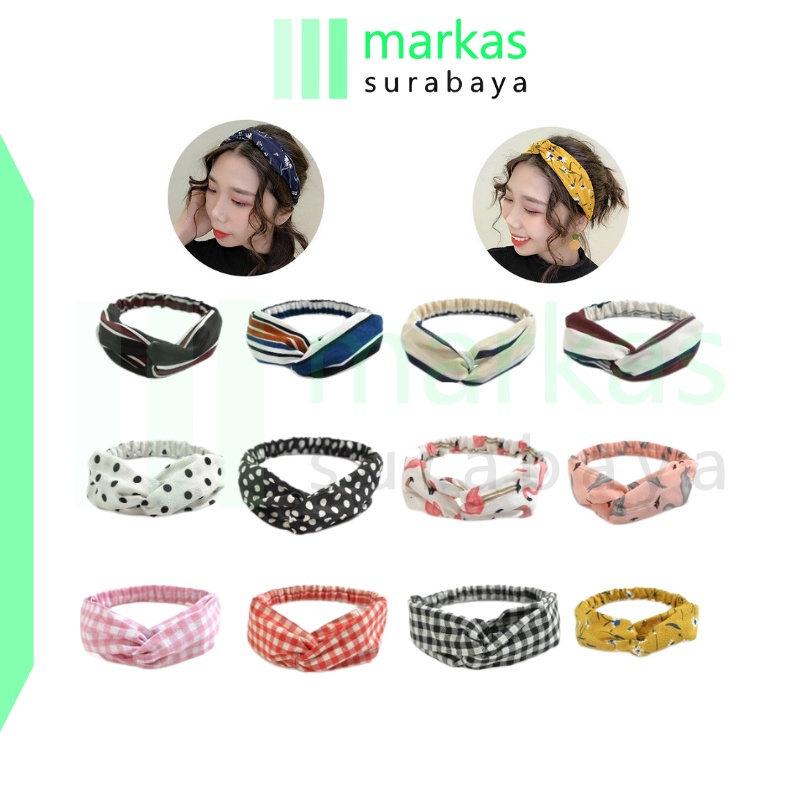 MARKAS Bando Motif Wanita Korea Headband Bandana Simpul Cewek Fashion