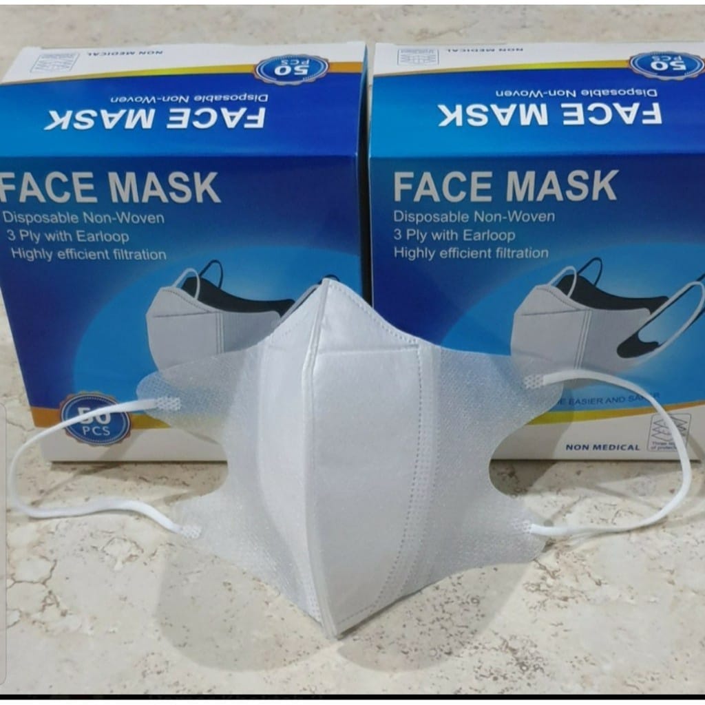 [MURAH] masker duckbill putih isi 50 merek facemask tebal dan elastis lembut 3ply