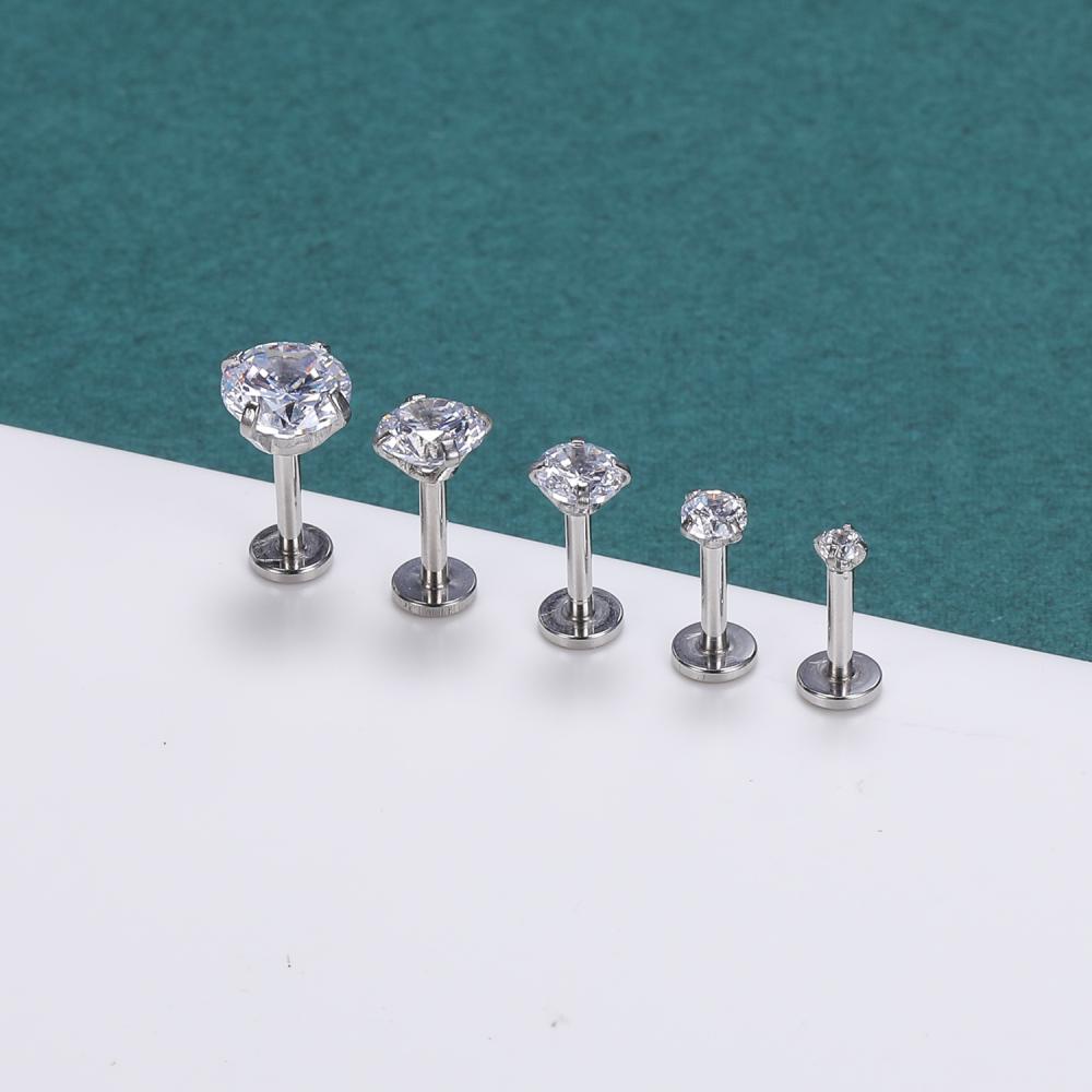 1pc Anting Tindik Bibir / Tulang Rawan Telinga Bahan Stainless Steel Hias Kristal Ukuran 2 / 3 / 4 / 5 / 6mm