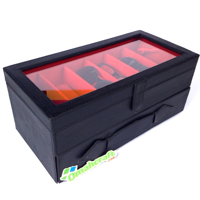 BLACK RED - Kotak Kacamata isi 12 Warna  / Box Kacamata / Tempat Kacamata / Glasses Box