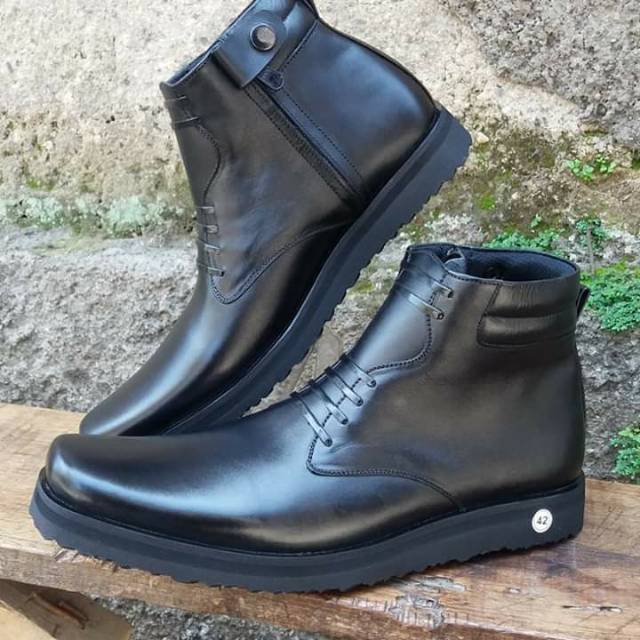 Sepatu PDH kulit sapi asli pansus pria sepatu boot pdl pdh resleting samping