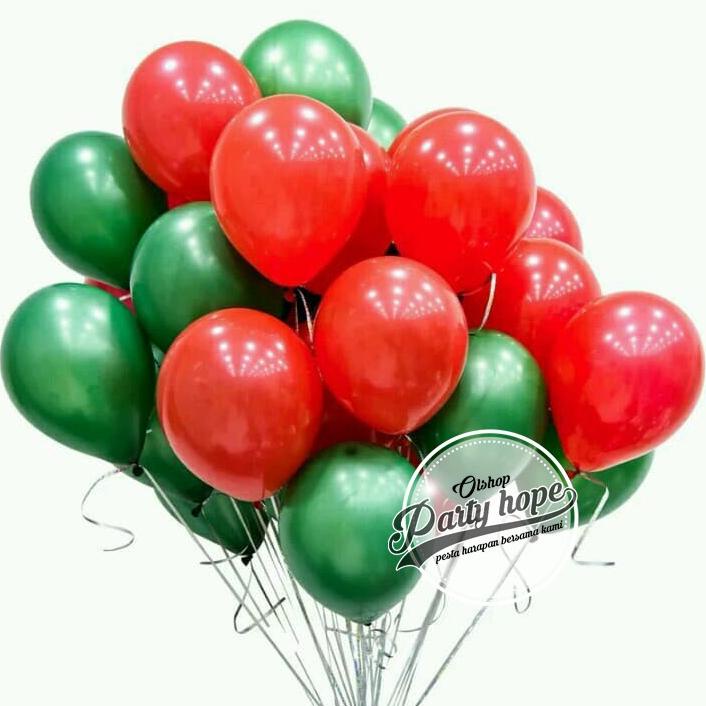 BALON MERAH HIJAU / BALON NATAL / BALON METALIK BALON NATAL DEKORASI / BALON POLOS MERAH HIJAU