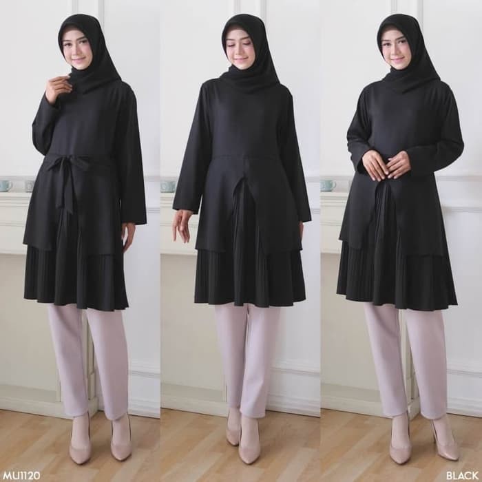 Tunik Wanita Hitam Putih Polos / Tunic Muslim / Blouse Cewek Tulip BW - Hitam Limited