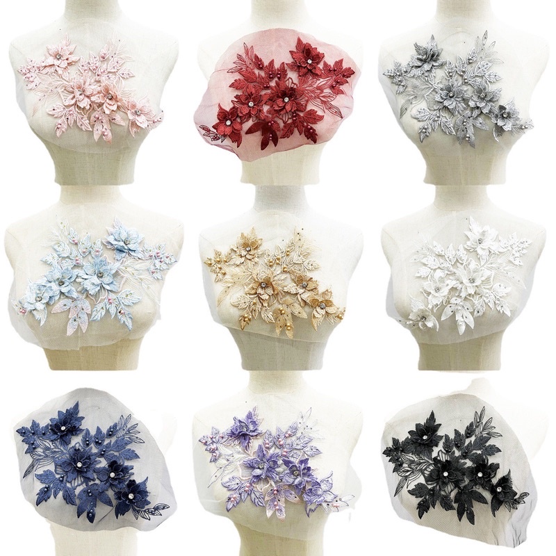 Wedding lace bordir bunga 3d renda bordir embroidery patch bordir floral WY015