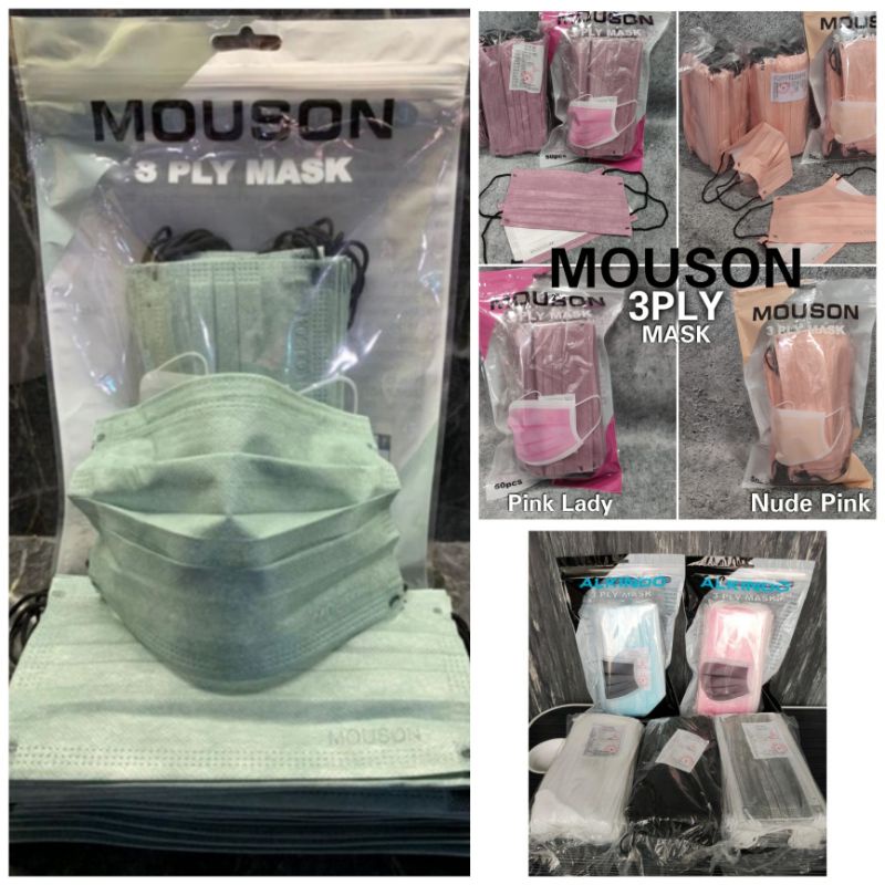 Masker Mouson dan Alkindo earloop disposable mask 3ply Per Box isi 25pcs dan 50pcs