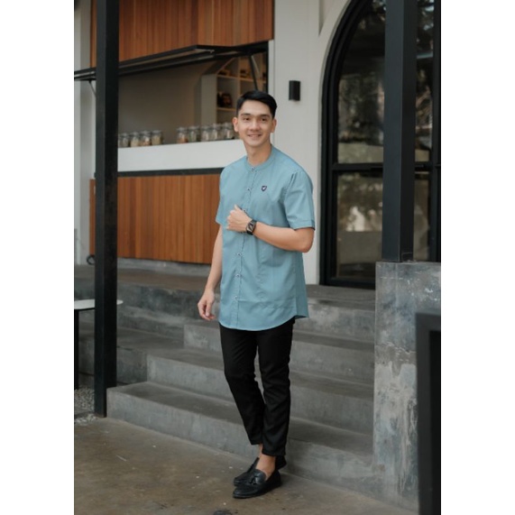 Koko Pria Muslim Dewasa Warna Mint Kemko Atasan Laki-laki Muslim Lengan Pendek Koko Qurta Atasan Pri