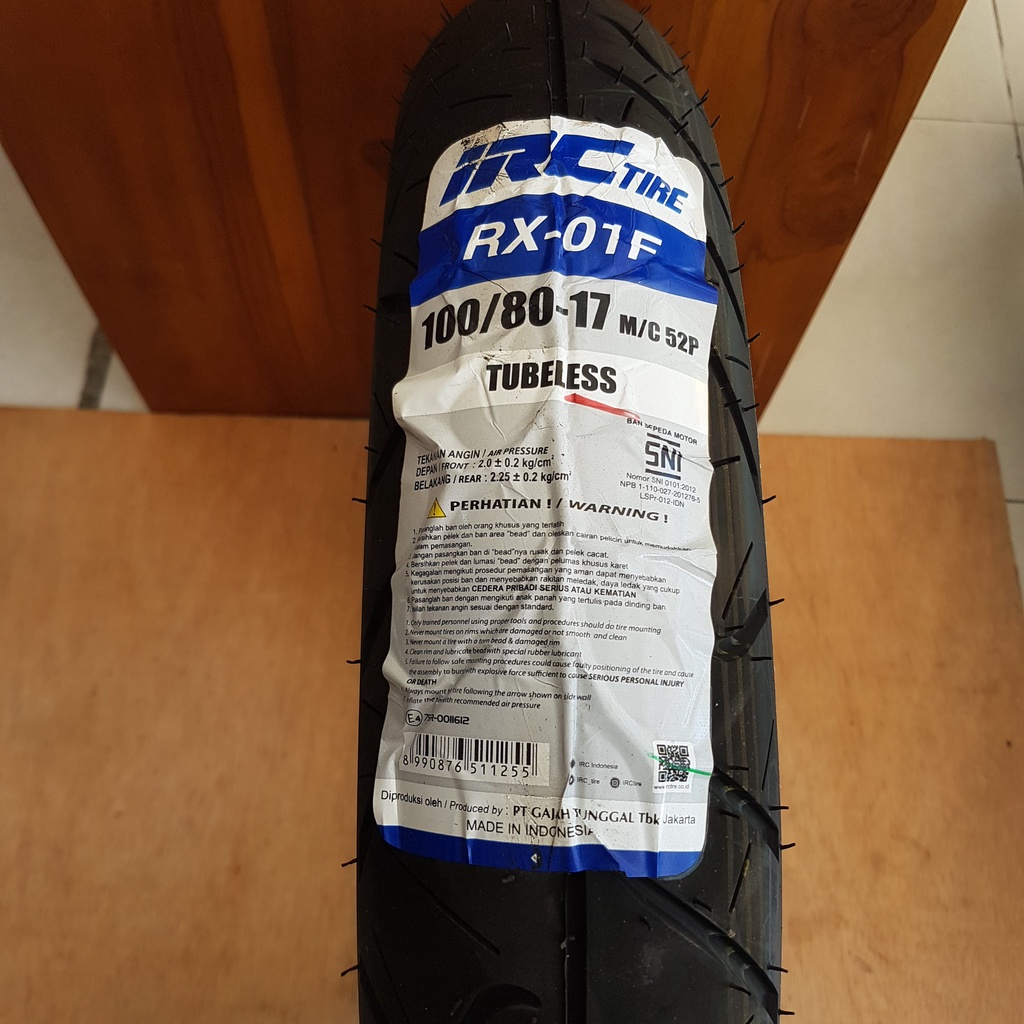BAN LUAR VIXION/MEGAPRO NEW 100/80-17 RX-01F TL IRC