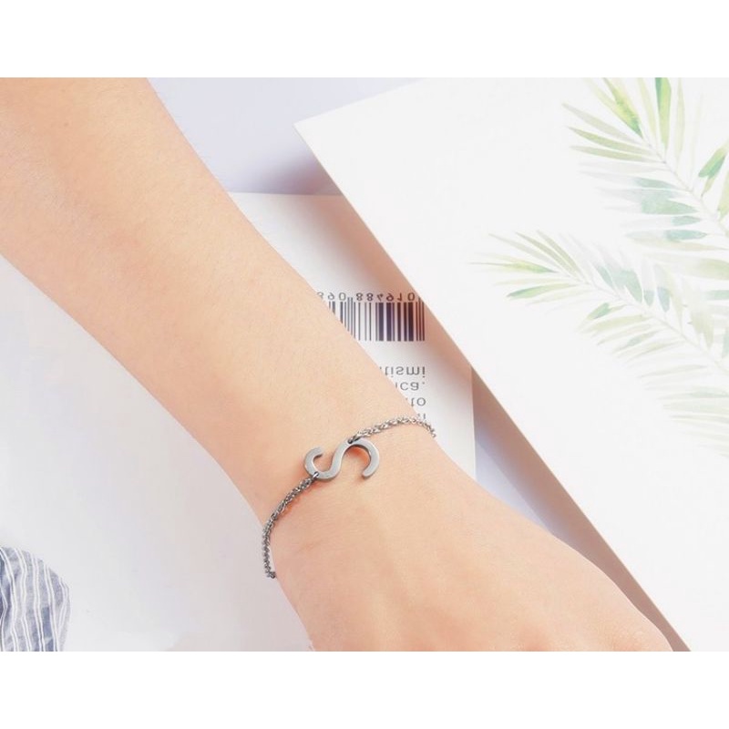 GELANG SILVER TITANIUM FASHION WANITA IMPOR ALPHABET