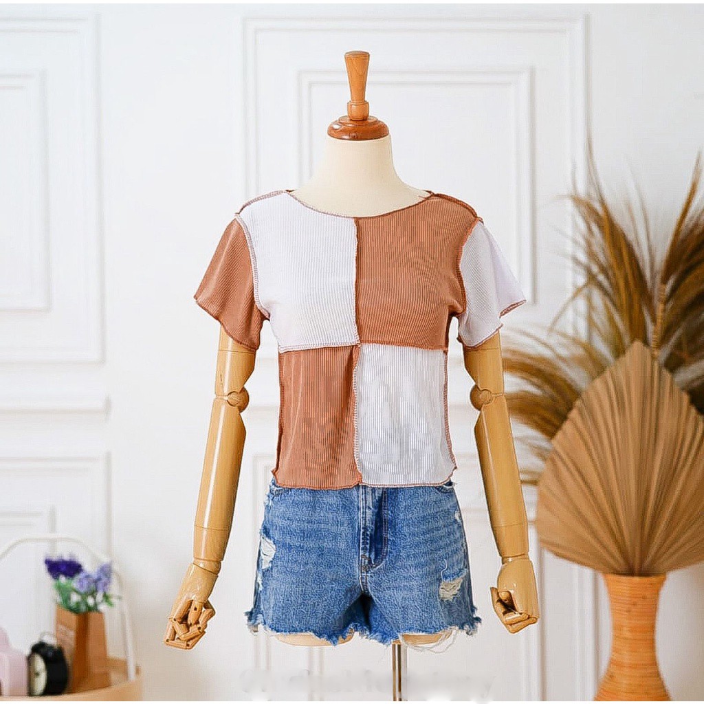 BIG SALE!!! SEAM FRONT CROP COMBINE TOP / PUTRINE BLOCK CROP