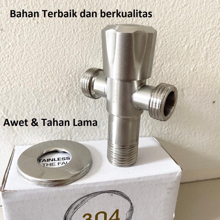 Stop Kran Keran Air Tembok 2 Cabang T Double Jet Shower Closet SUS 304