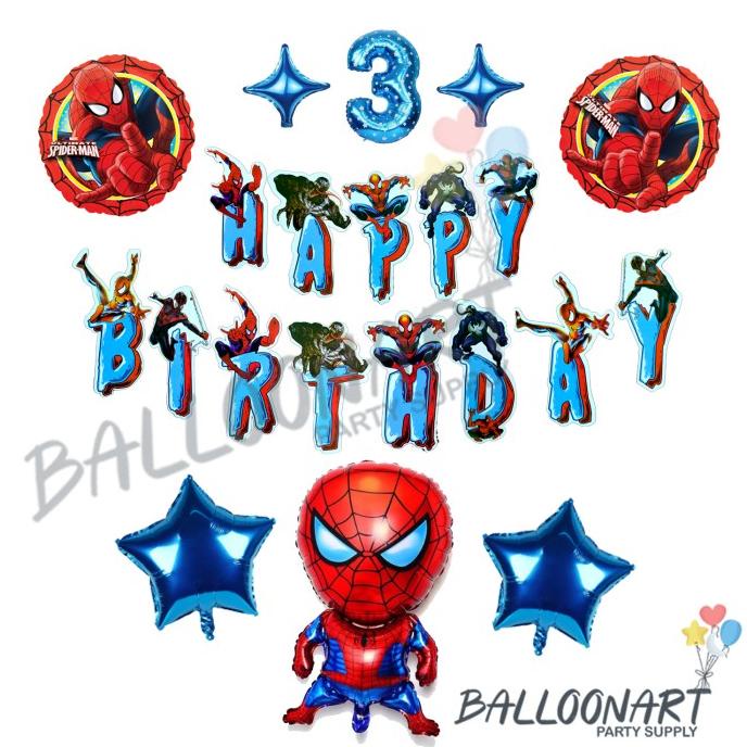 hanya disini] SPIDERMAN BANNER DEKORASI SET/BALON FOIL SPIDERMAN/DEKORASI ULTAH ANAK