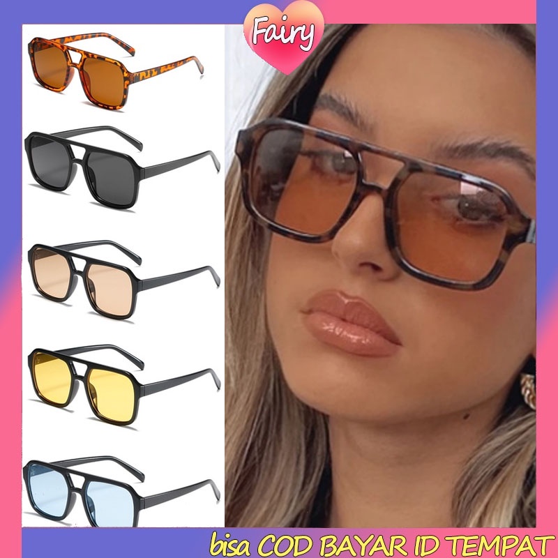 COD✨ Kacamata Hitam Korea Wanita Kacamata Leopard Aviator Retro Klasik Frame Besar Anti Radiasi Lensa UV Untuk F