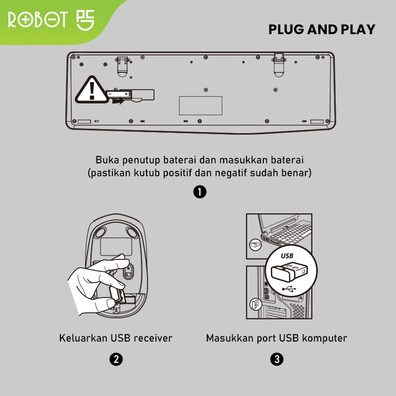 ROBOT Portable Mini Wireless Set Combo Keyboard and Mouse KM3100 Original Garansi 1 Tahun