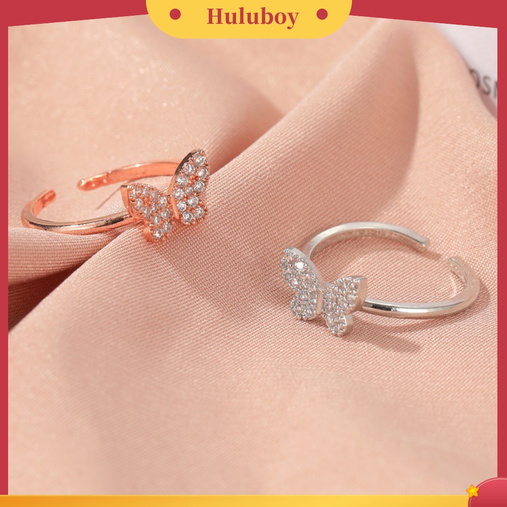 Hu Hu Hu Hu Hu Alat Bantu Pasang Kacamata♡ Cincin Model Terbuka Adjustable Desain Kupu-Kupu Aksen Berlian Imitasi Untuk Wanita